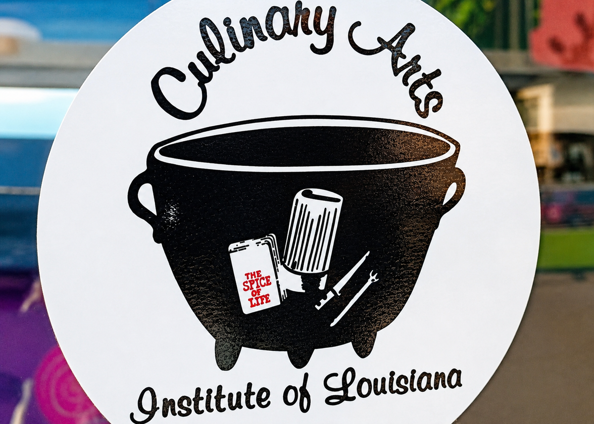 Culinary Arts Institute of Louisiana logo on window late 1990's