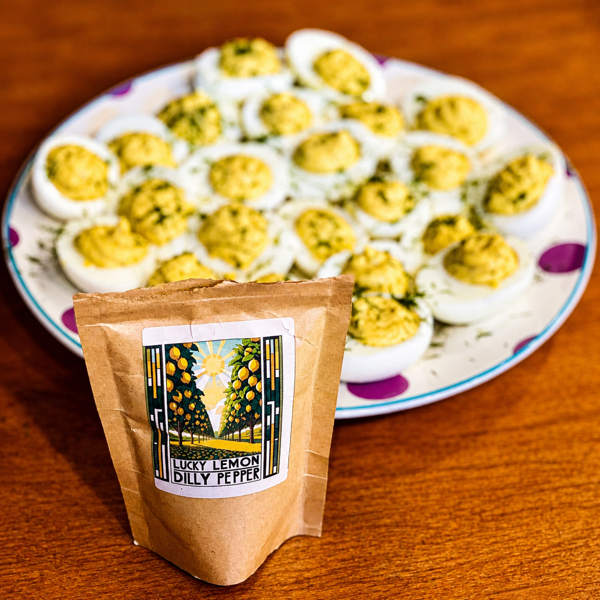 dEVILED EGGS WITH lUCKY cAJUN lUCKY lEMON dILLY PEPPER