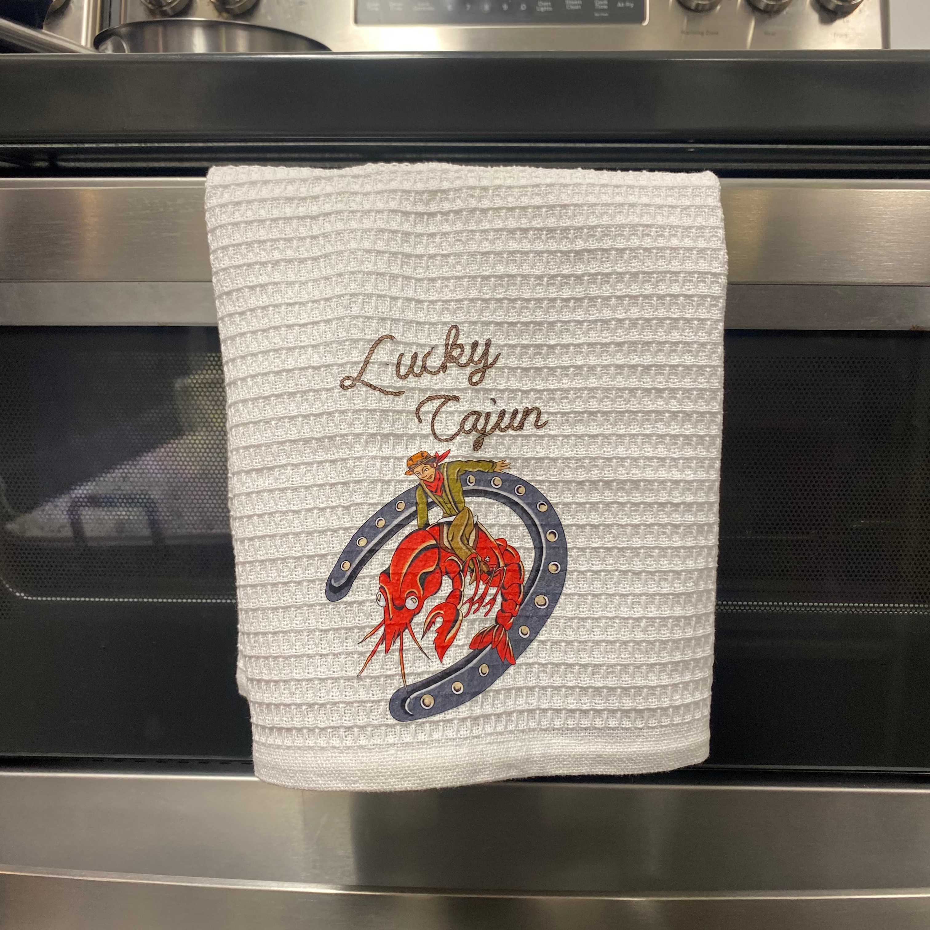 Cotton Towel with Crawfish Cowboy Logo