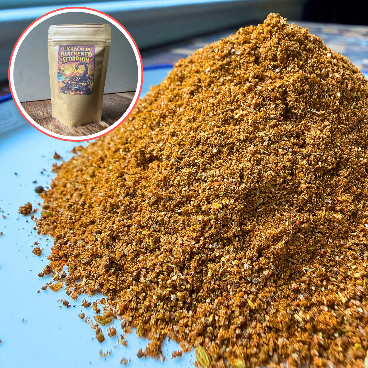 Fresh-ground Blackened Scorpion tropical blackening seasoning close-up — Lucky Cajun Handmade