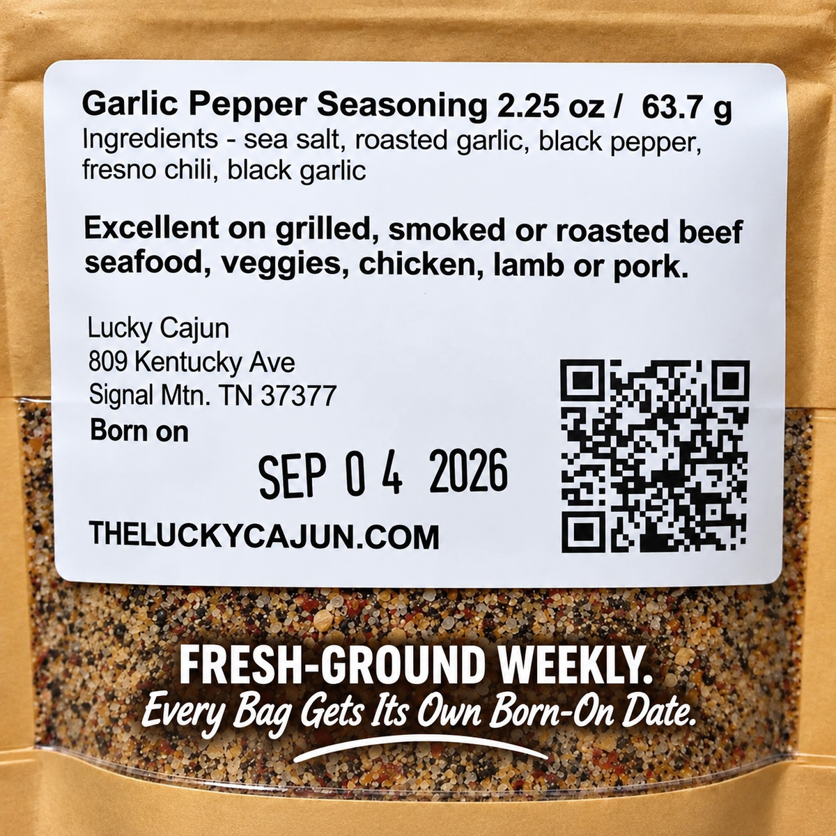 Fresh-Ground SPG w/ Black Garlic — Born-On Date, Daytona Sizzle