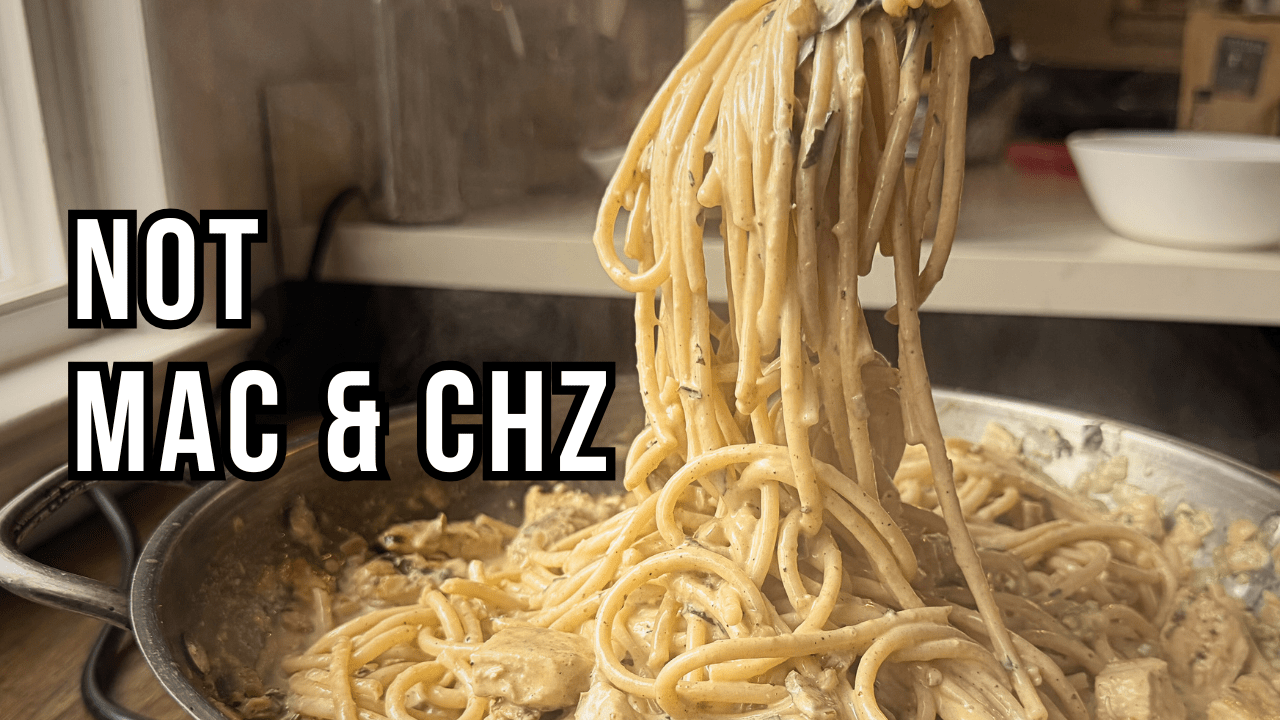 Cajun chicken pasta with bucatini in a creamy fresh-ground Cajun sauce made with Lucky Cajun Black Label seasoning