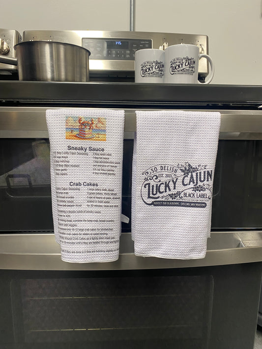 Towel Set Crab Cake Recipe and Black Label Logo