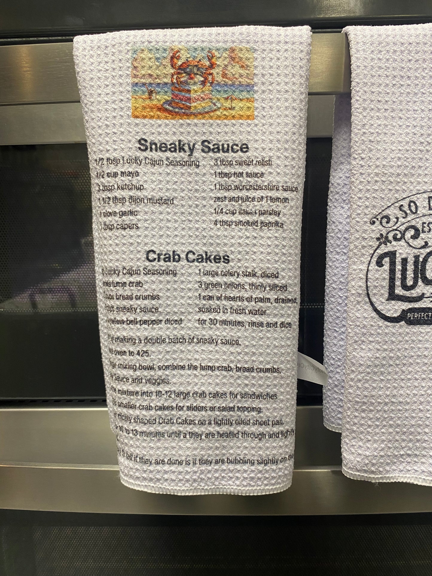 Towel Set Crab Cake Recipe and Black Label Logo