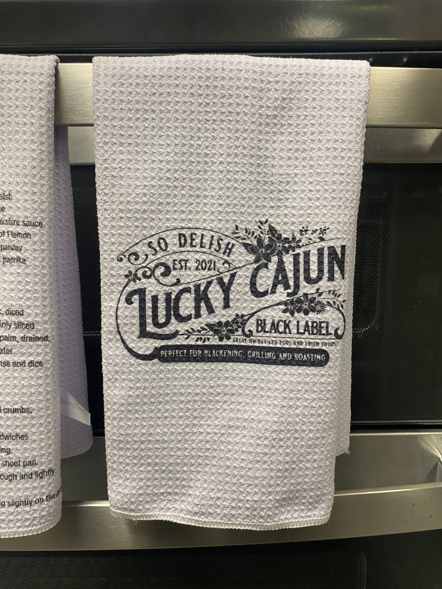 Towel Set Crab Cake Recipe and Black Label Logo